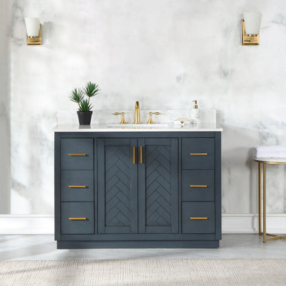 Gazsi 48" Single Bathroom Vanity Set in Classic Blue with Grain White Engineered Stone Countertop without Mirror