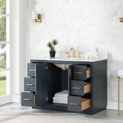 Gazsi 48" Single Bathroom Vanity Set in Classic Blue with Grain White Engineered Stone Countertop without Mirror
