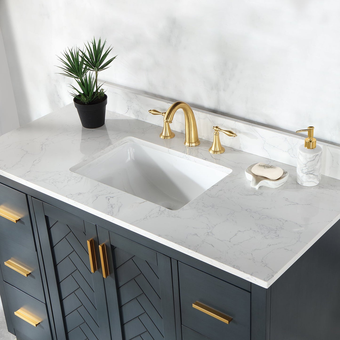 Gazsi 48" Single Bathroom Vanity Set in Classic Blue with Grain White Engineered Stone Countertop without Mirror