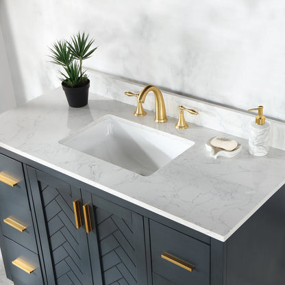 Gazsi 48" Single Bathroom Vanity Set in Classic Blue with Grain White Engineered Stone Countertop without Mirror