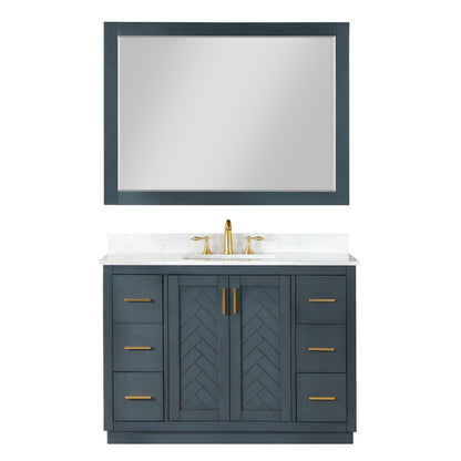 Gazsi 48" Single Bathroom Vanity Set in Classic Blue with Grain White Engineered Stone Countertop with Mirror