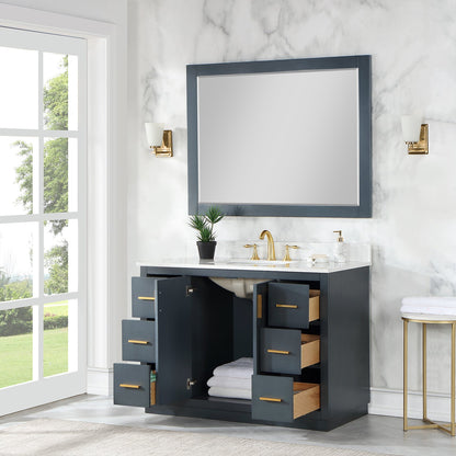 Gazsi 48" Single Bathroom Vanity Set in Classic Blue with Grain White Engineered Stone Countertop with Mirror