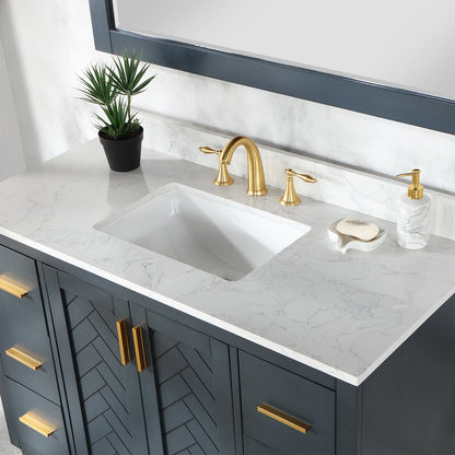 Gazsi 48" Single Bathroom Vanity Set in Classic Blue with Grain White Engineered Stone Countertop with Mirror