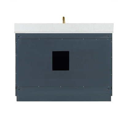 Gazsi 48" Single Bathroom Vanity Set in Classic Blue with Grain White Engineered Stone Countertop with Mirror