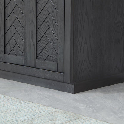 Gazsi 60" Double Bathroom Vanity Set in Brown Oak with Grain White Engineered Stone Countertop with Mirror