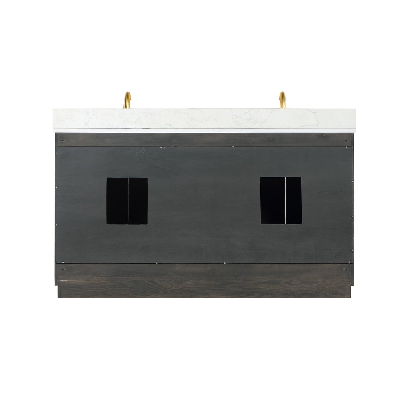 Gazsi 60" Double Bathroom Vanity Set in Brown Oak with Grain White Engineered Stone Countertop with Mirror