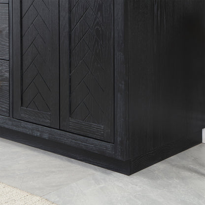 Gazsi 60" Double Bathroom Vanity Set in Black Oak with Grain White Engineered Stone Countertop without Mirror