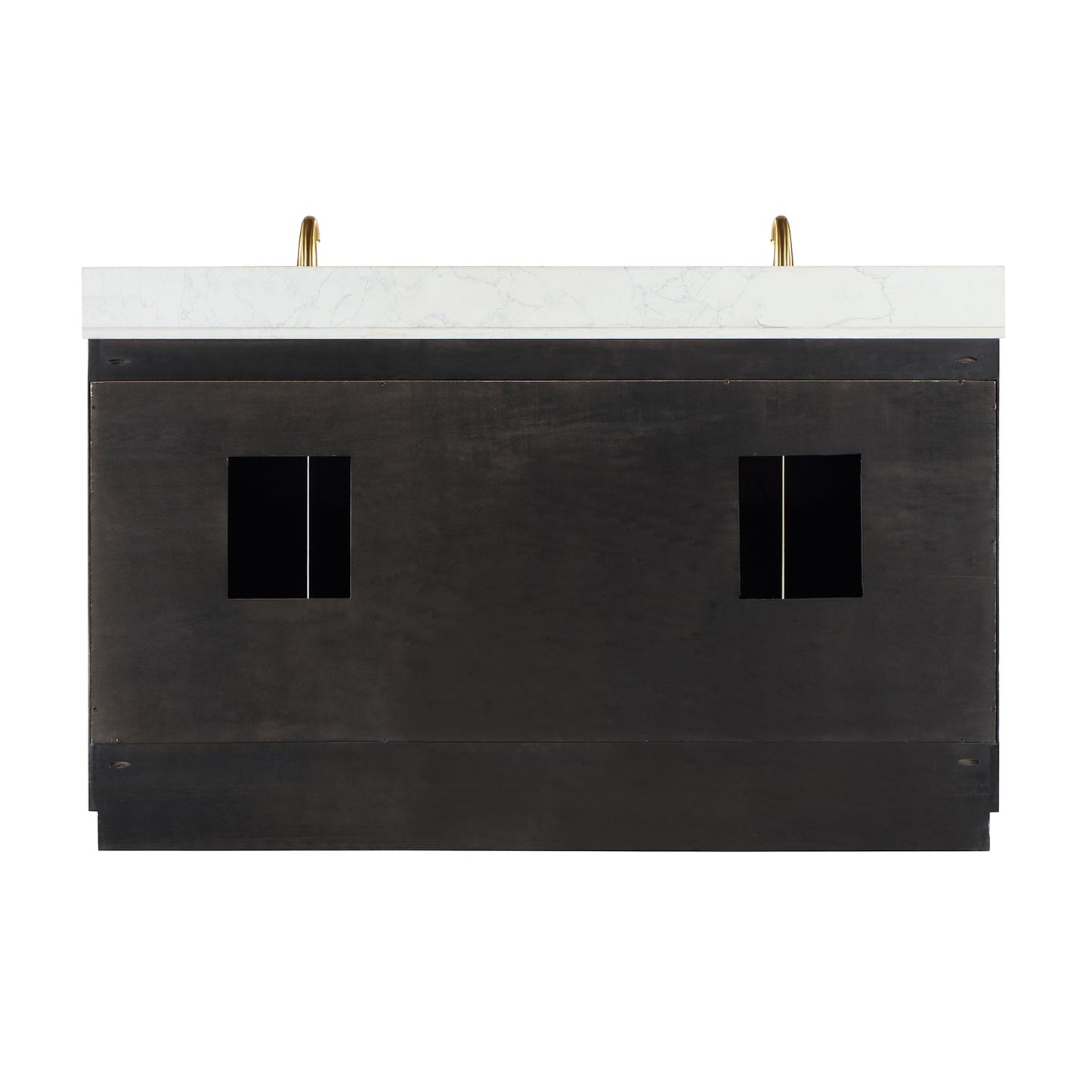 Gazsi 60" Double Bathroom Vanity Set in Black Oak with Grain White Engineered Stone Countertop with Mirror