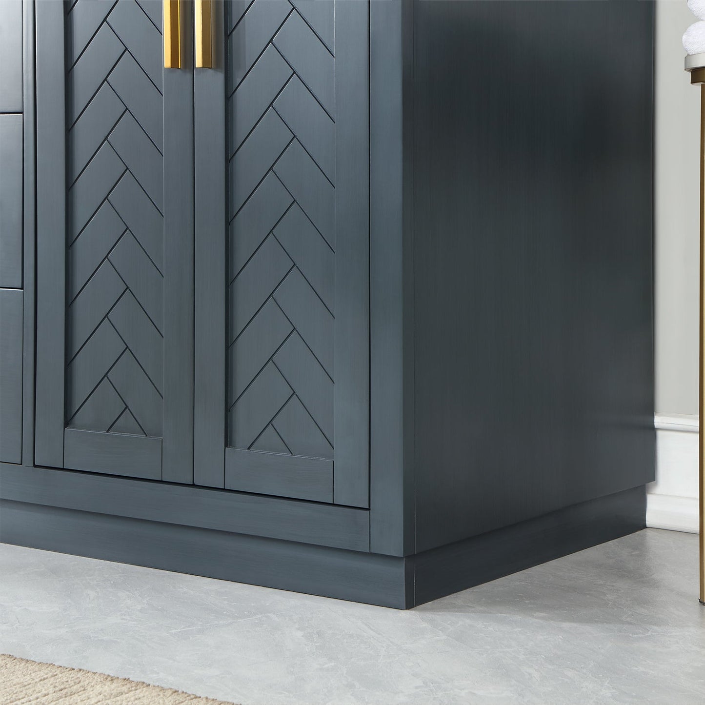 Gazsi 60" Double Bathroom Vanity Set in Classic Blue with Grain White Engineered Stone Countertop without Mirror
