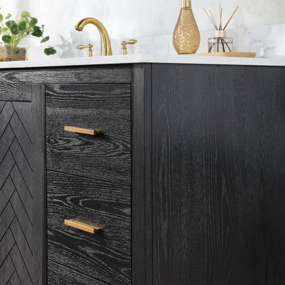 Gazsi 60" Single Bathroom Vanity Set in Black Oak with Grain White Engineered Stone Countertop without Mirror