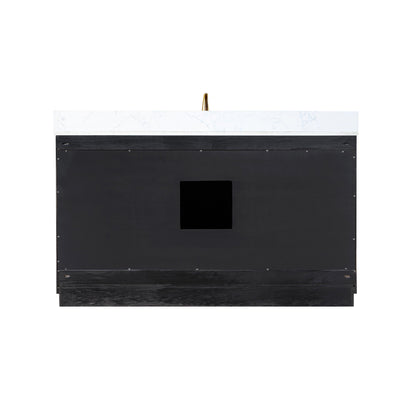 Gazsi 60" Single Bathroom Vanity Set in Black Oak with Grain White Engineered Stone Countertop without Mirror