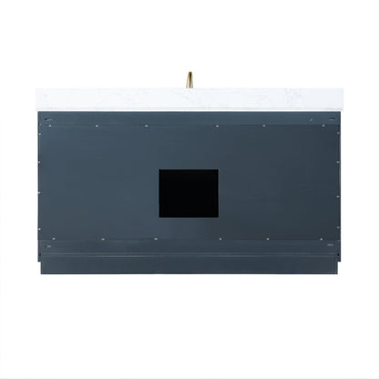 Gazsi 60" Single Bathroom Vanity Set in Classic Blue with Grain White Engineered Stone Countertop without Mirror