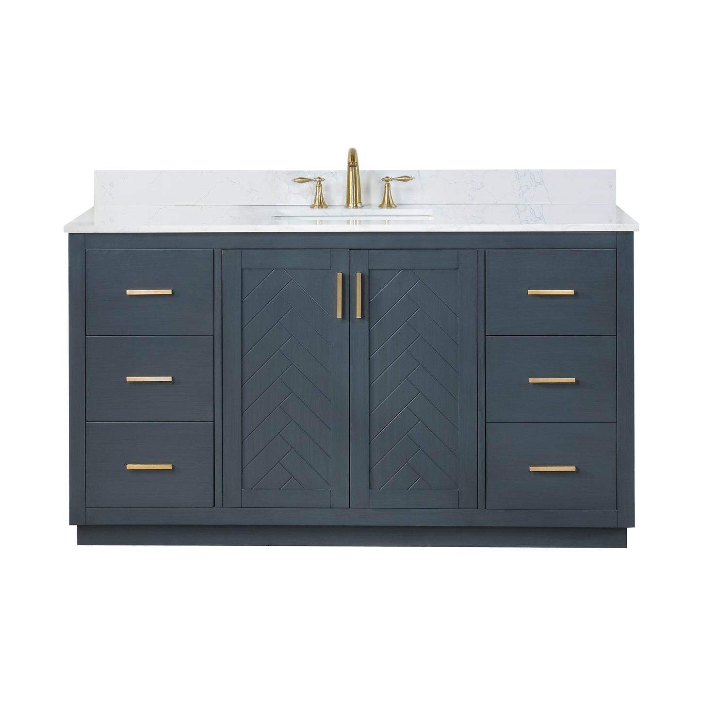 Gazsi 60" Single Bathroom Vanity Set in Classic Blue with Grain White Engineered Stone Countertop without Mirror