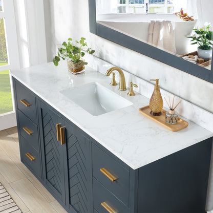 Gazsi 60" Single Bathroom Vanity Set in Classic Blue with Grain White Engineered Stone Countertop without Mirror