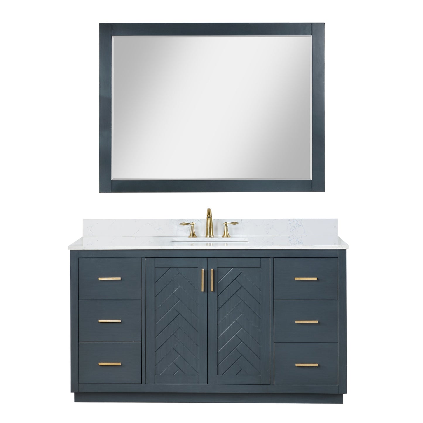 Gazsi 60" Single Bathroom Vanity Set in Classic Blue with Grain White Engineered Stone Countertop with Mirror