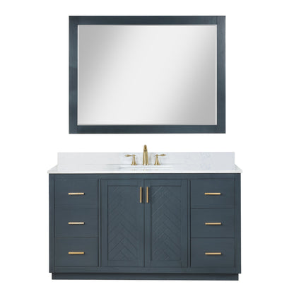 Gazsi 60" Single Bathroom Vanity Set in Classic Blue with Grain White Engineered Stone Countertop with Mirror