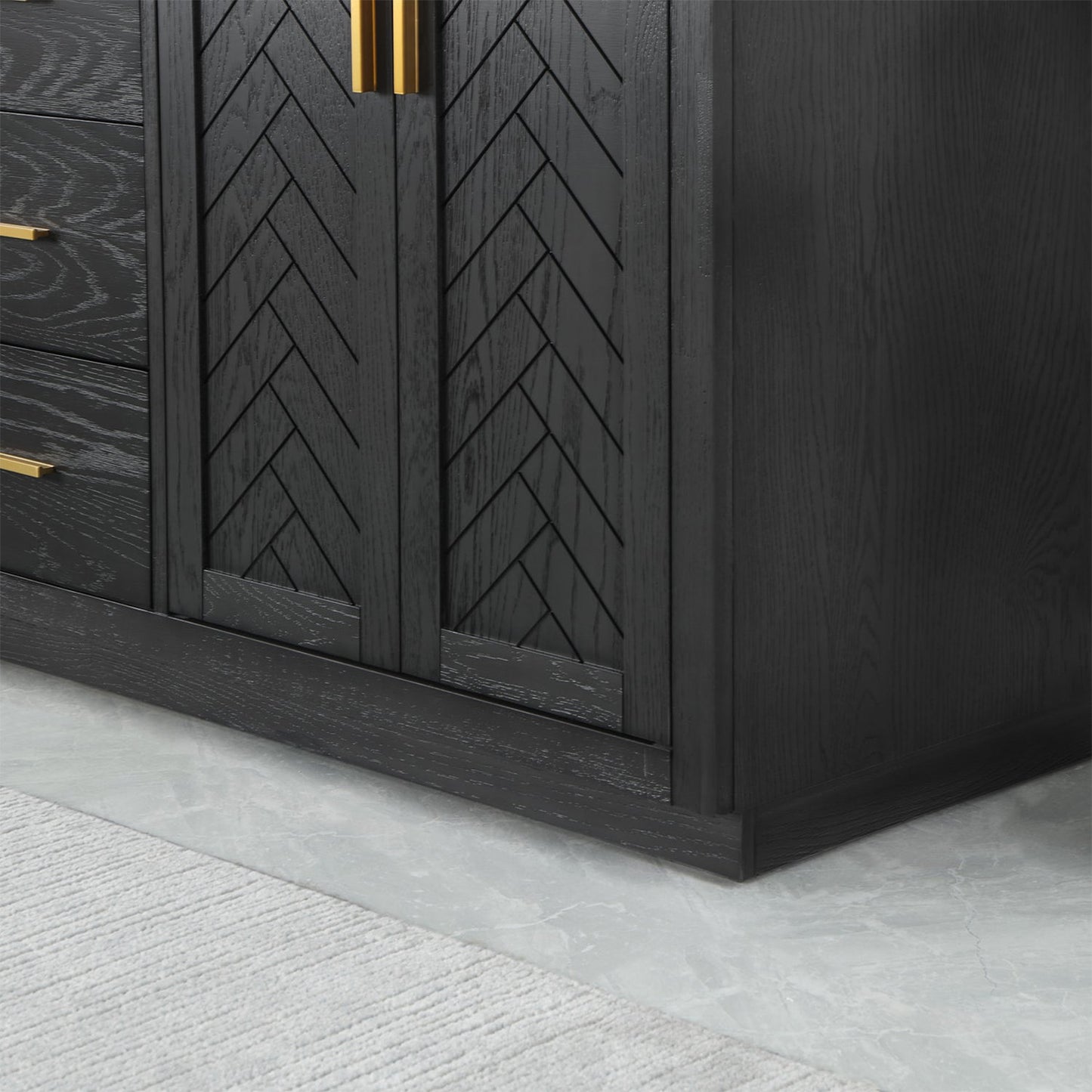 Gazsi 72" Double Bathroom Vanity Set in Brown Oak with Grain White Engineered Stone Countertop without Mirror