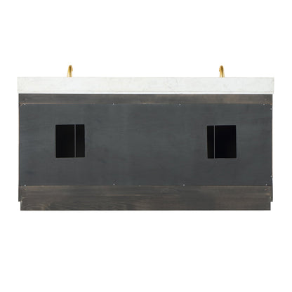 Gazsi 72" Double Bathroom Vanity Set in Brown Oak with Grain White Engineered Stone Countertop without Mirror