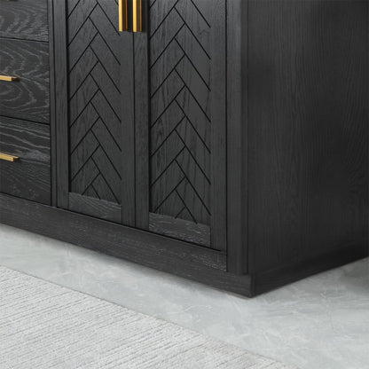 Gazsi 72" Double Bathroom Vanity Set in Brown Oak with Grain White Engineered Stone Countertop with Mirror