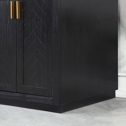 Gazsi 72" Double Bathroom Vanity Set in Black Oak with Grain White Engineered Stone Countertop without Mirror
