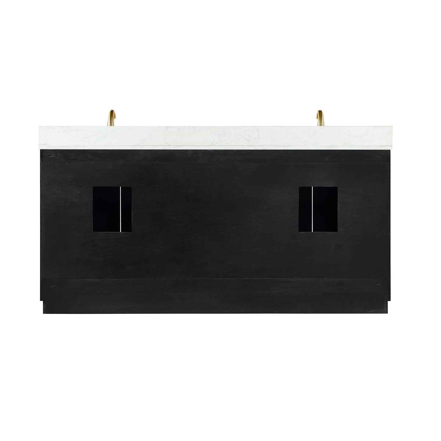 Gazsi 72" Double Bathroom Vanity Set in Black Oak with Grain White Engineered Stone Countertop without Mirror