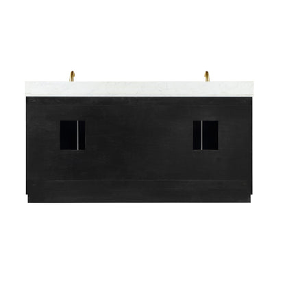 Gazsi 72" Double Bathroom Vanity Set in Black Oak with Grain White Engineered Stone Countertop without Mirror