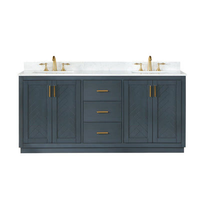 Gazsi 72" Double Bathroom Vanity Set in Classic Blue with Grain White Engineered Stone Countertop without Mirror