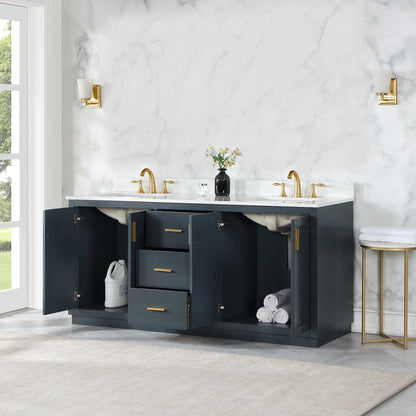 Gazsi 72" Double Bathroom Vanity Set in Classic Blue with Grain White Engineered Stone Countertop without Mirror