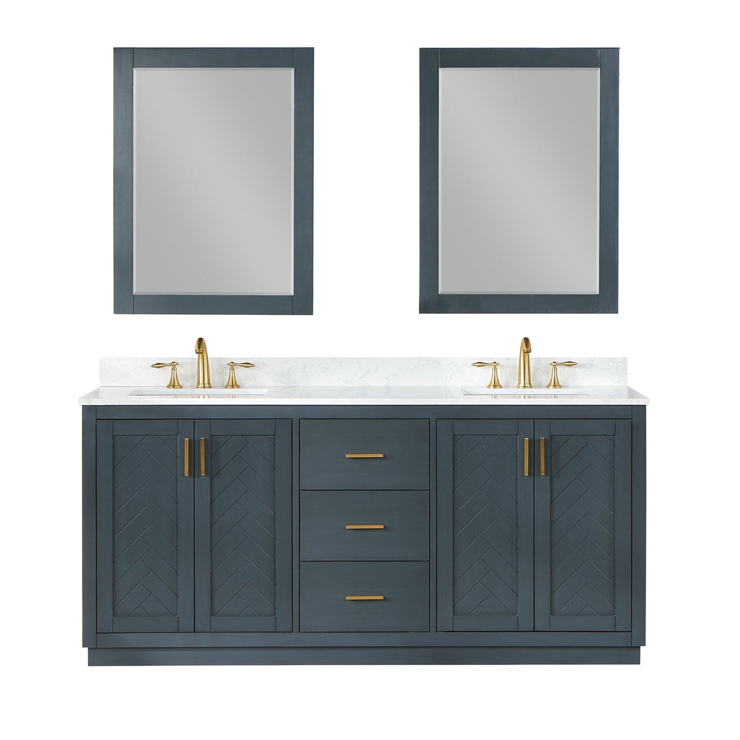 Gazsi 72" Double Bathroom Vanity Set in Classic Blue with Grain White Engineered Stone Countertop with Mirror