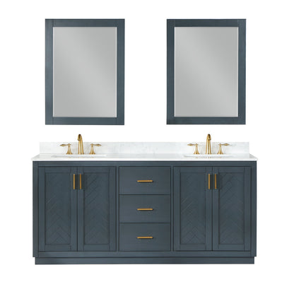Gazsi 72" Double Bathroom Vanity Set in Classic Blue with Grain White Engineered Stone Countertop with Mirror