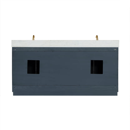 Gazsi 72" Double Bathroom Vanity Set in Classic Blue with Grain White Engineered Stone Countertop with Mirror