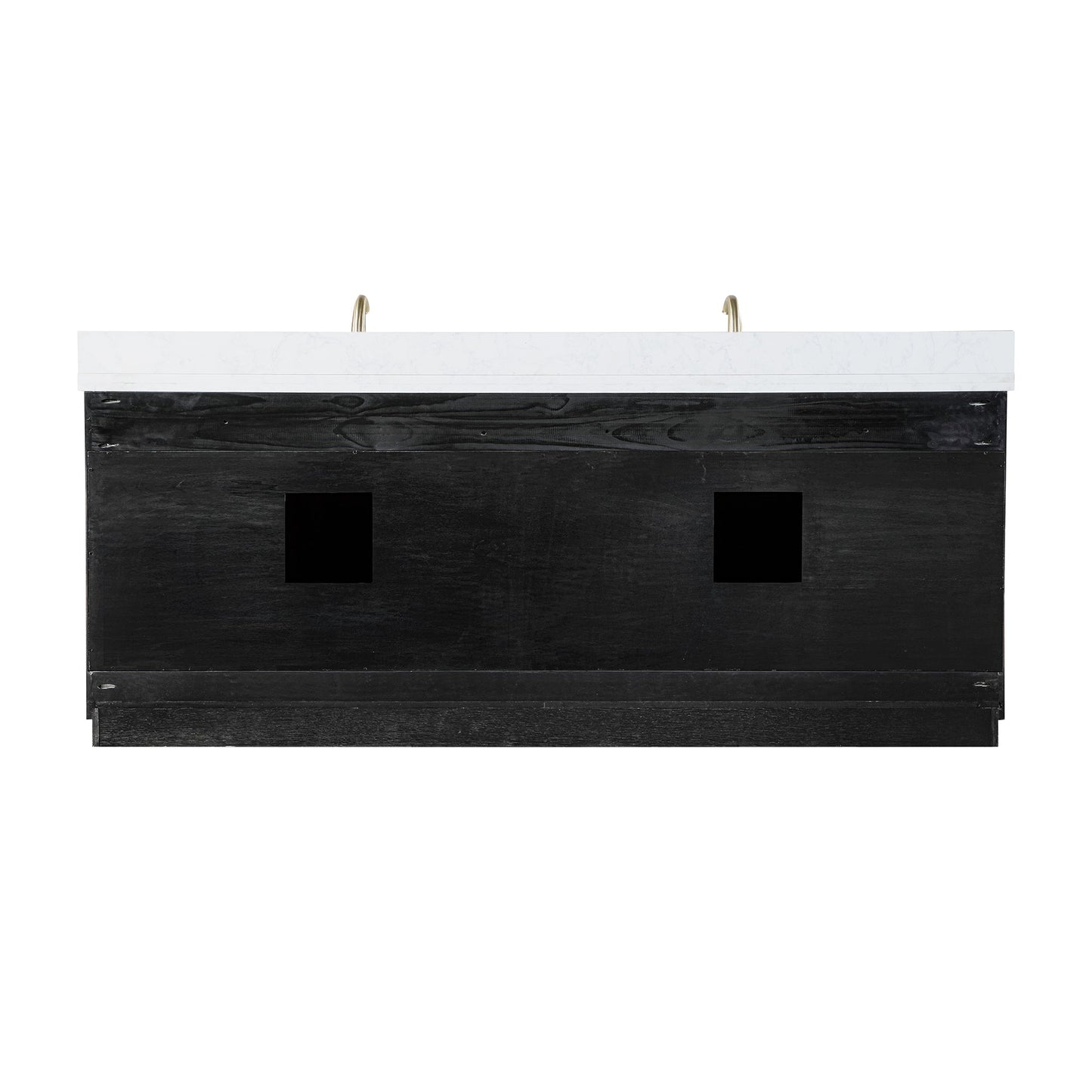 Gazsi 84" Double Bathroom Vanity Set in Black Oak with Grain White Engineered Stone Countertop without Mirror