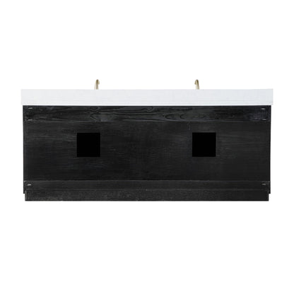 Gazsi 84" Double Bathroom Vanity Set in Black Oak with Grain White Engineered Stone Countertop without Mirror