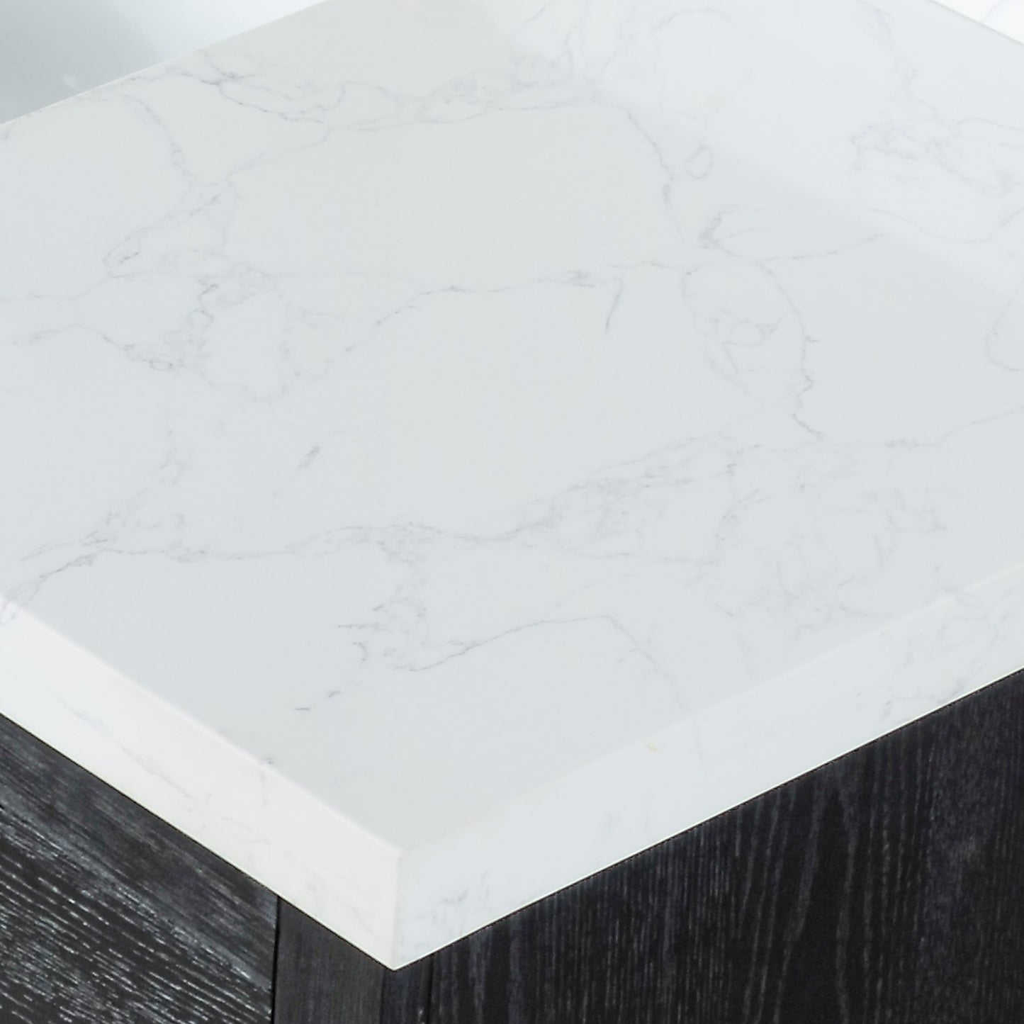 Gazsi 84" Double Bathroom Vanity Set in Black Oak with Grain White Engineered Stone Countertop without Mirror