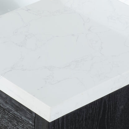 Gazsi 84" Double Bathroom Vanity Set in Black Oak with Grain White Engineered Stone Countertop without Mirror