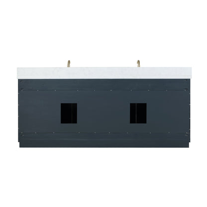 Gazsi 84" Double Bathroom Vanity Set in Classic Blue with Grain White Engineered Stone Countertop without Mirror