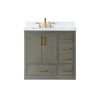 Monna 36" Single Bathroom Vanity Set in Gray Pine with Aosta White Engineered Stone Countertop without Mirror