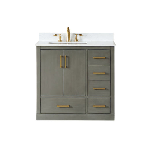 Monna 36" Single Bathroom Vanity Set in Gray Pine with Aosta White Engineered Stone Countertop without Mirror