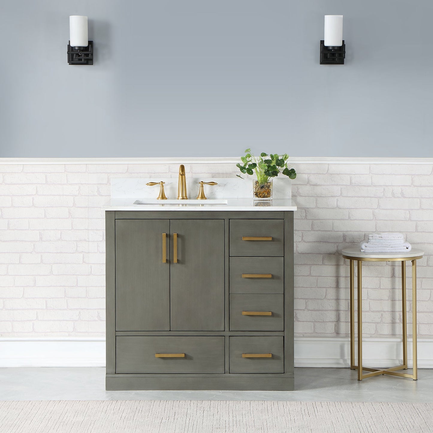 Monna 36" Single Bathroom Vanity Set in Gray Pine with Aosta White Engineered Stone Countertop without Mirror