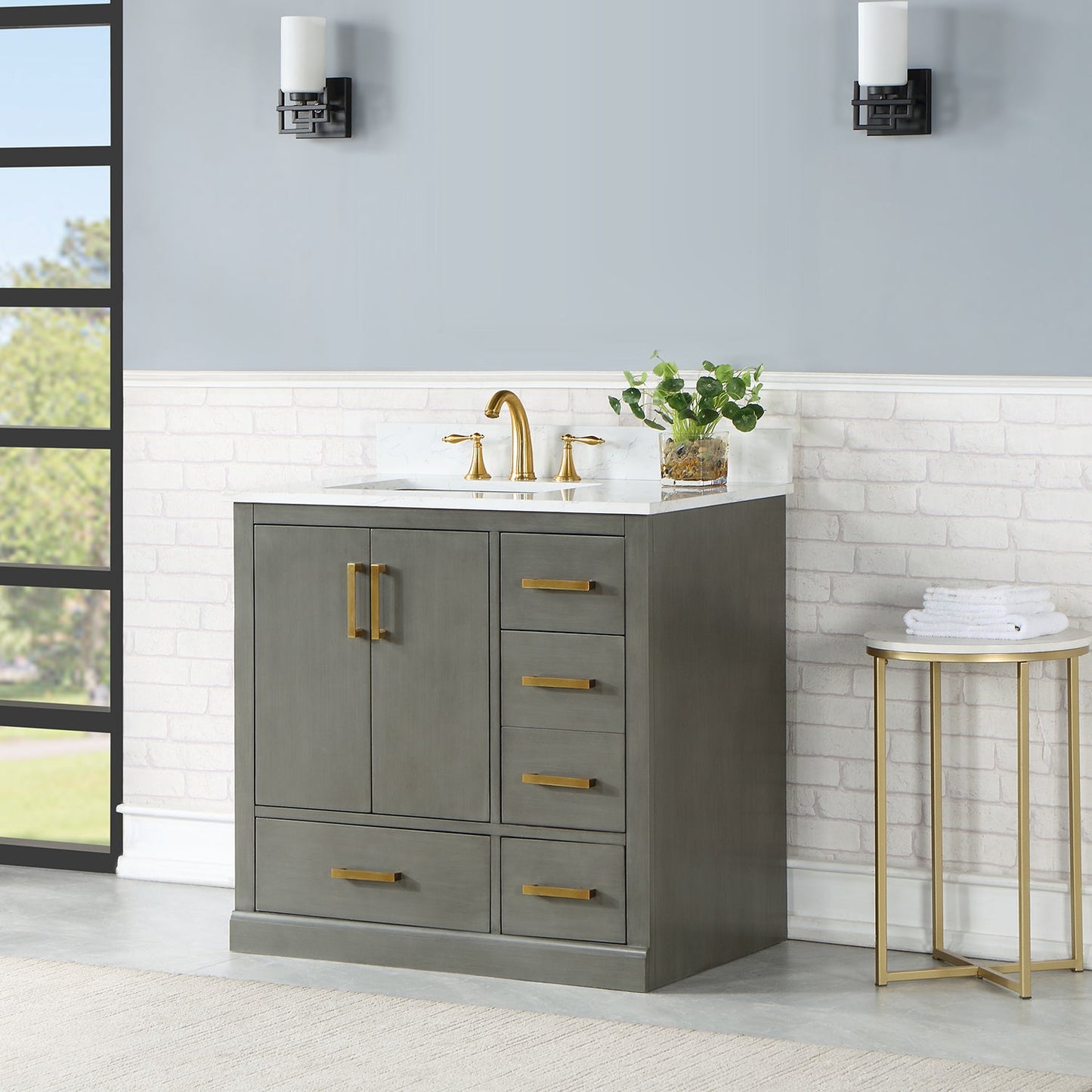 Monna 36" Single Bathroom Vanity Set in Gray Pine with Aosta White Engineered Stone Countertop without Mirror