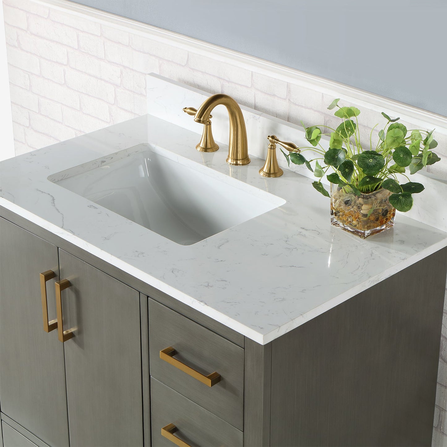 Monna 36" Single Bathroom Vanity Set in Gray Pine with Aosta White Engineered Stone Countertop without Mirror