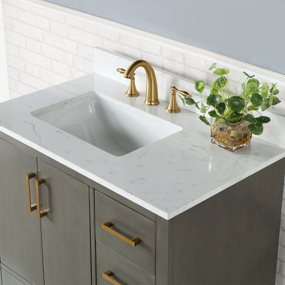 Monna 36" Single Bathroom Vanity Set in Gray Pine with Aosta White Engineered Stone Countertop without Mirror