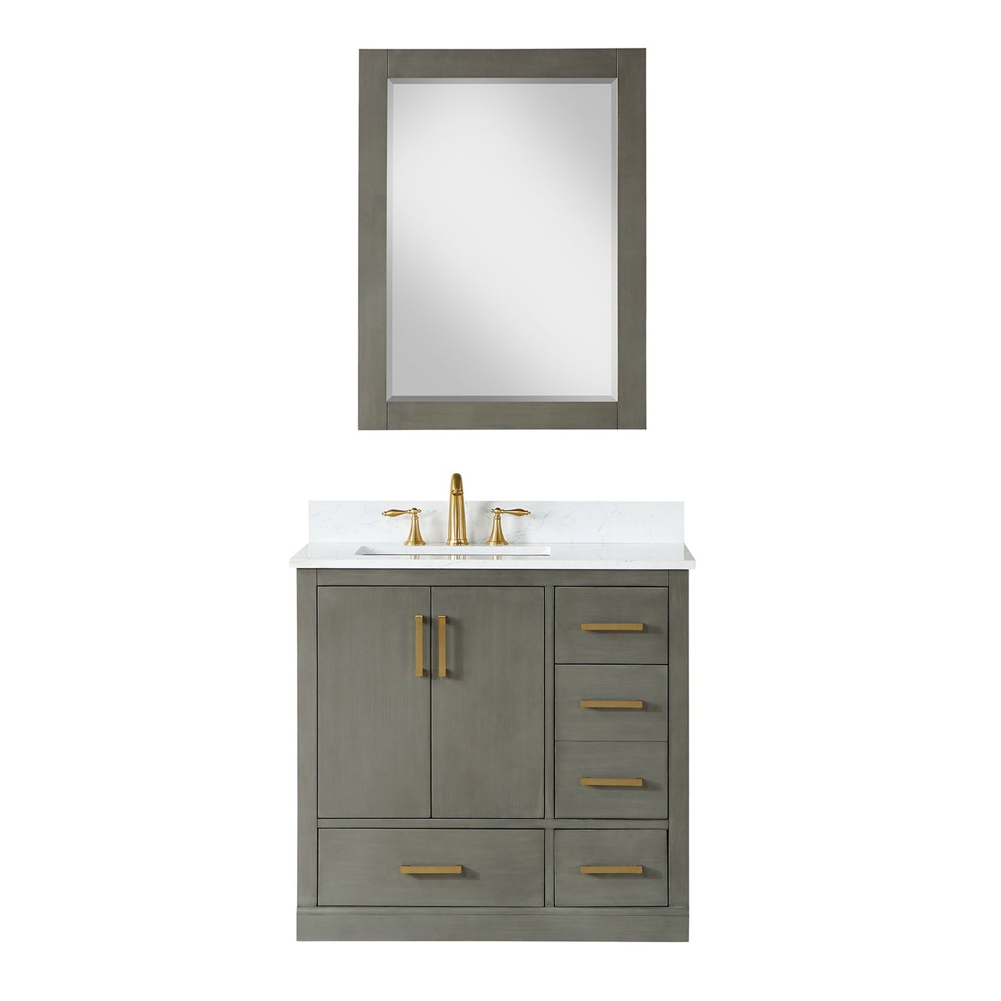 Monna 36" Single Bathroom Vanity Set in Gray Pine with Aosta White Engineered Stone Countertop with Mirror