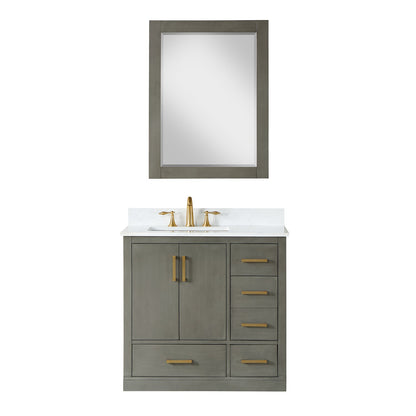 Monna 36" Single Bathroom Vanity Set in Gray Pine with Aosta White Engineered Stone Countertop with Mirror