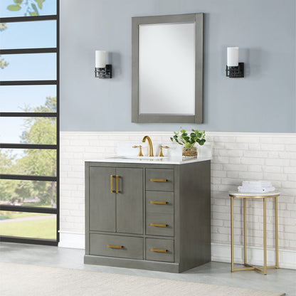 Monna 36" Single Bathroom Vanity Set in Gray Pine with Aosta White Engineered Stone Countertop with Mirror