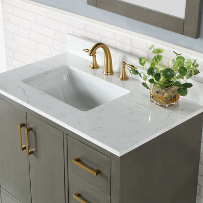 Monna 36" Single Bathroom Vanity Set in Gray Pine with Aosta White Engineered Stone Countertop with Mirror