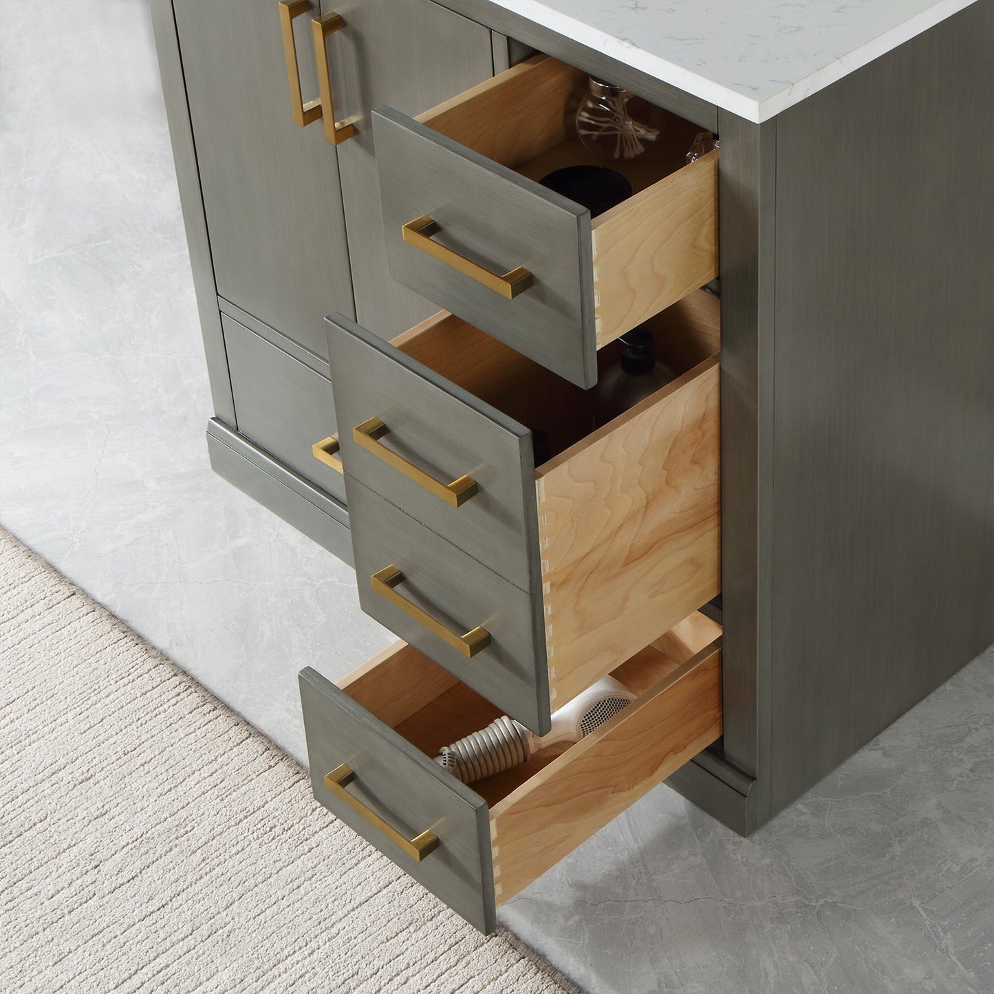 Monna 36" Single Bathroom Vanity Set in Gray Pine with Aosta White Engineered Stone Countertop with Mirror