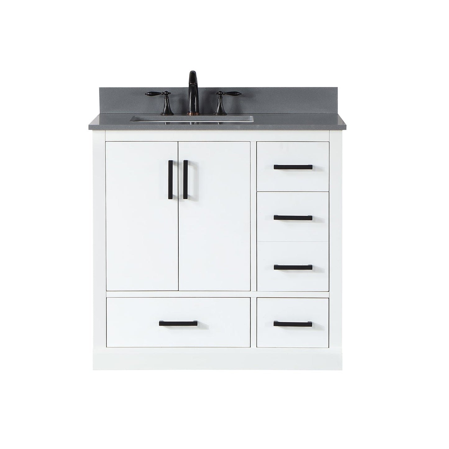 Monna 36" Single Bathroom Vanity Set in White with Concrete Grey Engineered Stone Countertop without Mirror