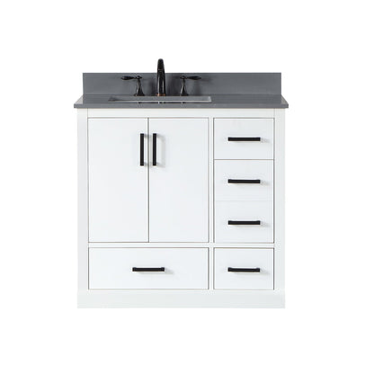 Monna 36" Single Bathroom Vanity Set in White with Concrete Grey Engineered Stone Countertop without Mirror