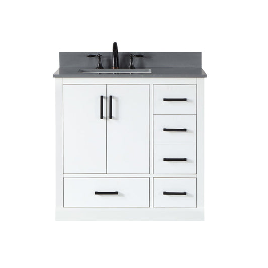 Monna 36" Single Bathroom Vanity Set in White with Concrete Grey Engineered Stone Countertop without Mirror